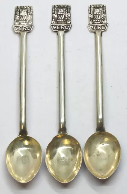 Peru Inca 925 Sterling Silver Souvenir (3) Spoons Vintage Peruvian - B303