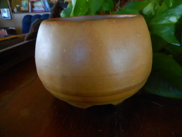 Matte Brown Vintage Planter Arts Crafts Style Pottery USA Footed Mission Style