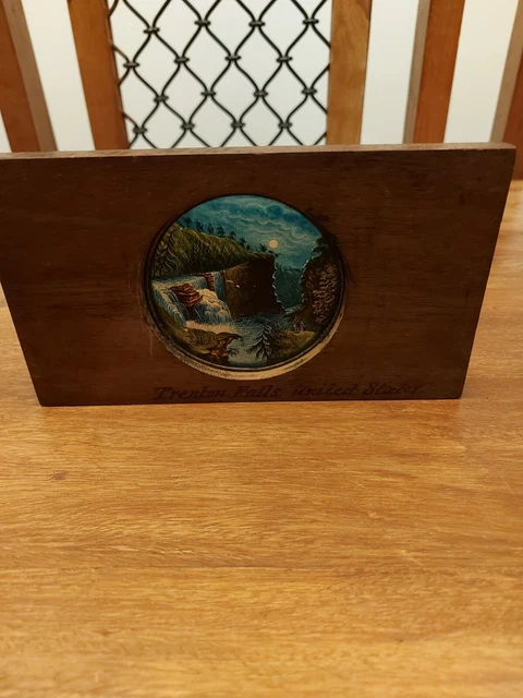 Beautiful Victorian Hand Painted Wooden Magic Lantern Slide - Trenton Falls...