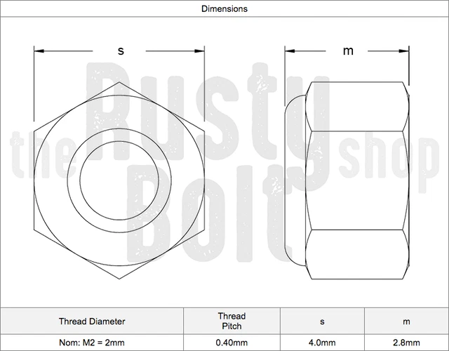 M2 Nylon Inserted Lock Nut, A2 304 18-8, Stainless Steel