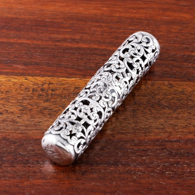 Unger Bros ? Victorian Sterling Silver Needle Case Openwork Floral & Scroll