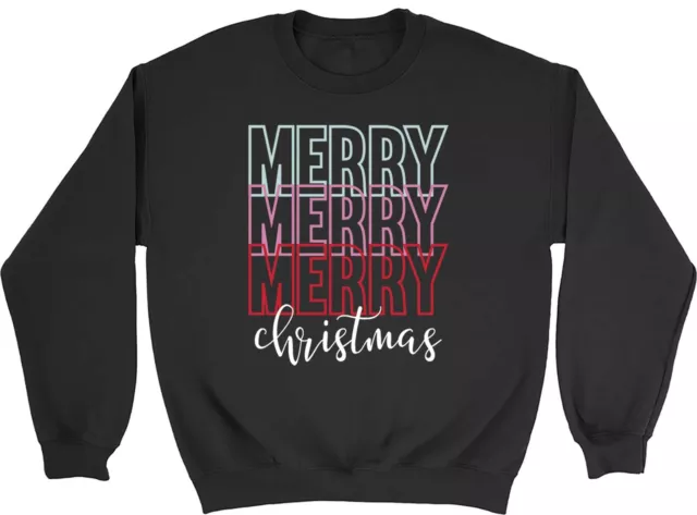 Merry Merry Merry Christmas Xmas Kids Childrens Jumper Sweatshirt Boy Girls Gift