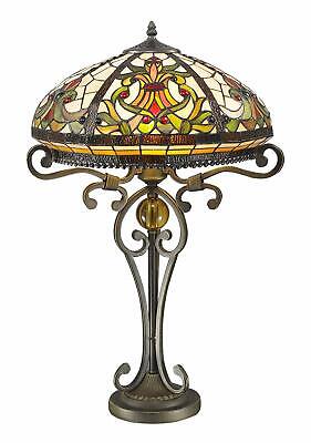 Lampada da tavolo grande stile Tiffany stile vero vetro colorato fatta a mano 16" larga