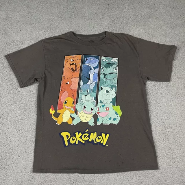 Y2K Pokémon Tshirt Youth Large Gray Video Game Anime Water Fire Earth Charmander