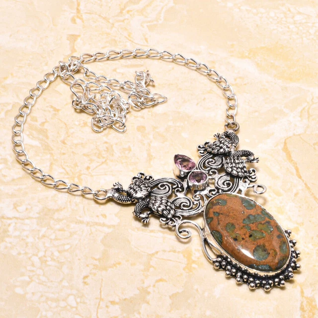 Bamboo Jasper, Pink Kunzite Gemstone Handmade Gift Jewelry Necklace 18" u098