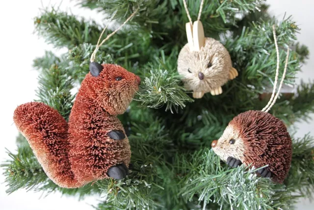 Gisela Graham Set 3 Woodland Animals Bristle Hedgehog Squirrel Mouse Christmas
