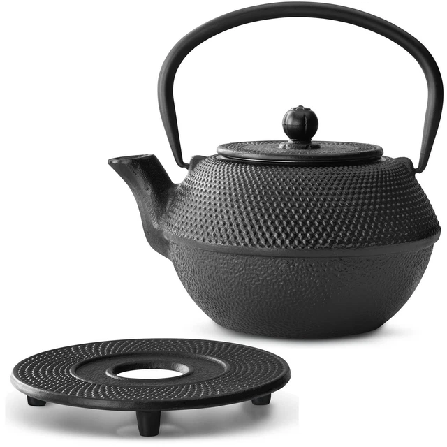 Asia Tee Set Teekanne Teesieb 1 Teeuntersetzer Stövchen Gußeisen schwarz 1,1 L