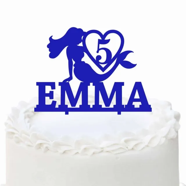 Personalised Little Mermaid Birthday Cake Topper with Name Heart Number AU Stock