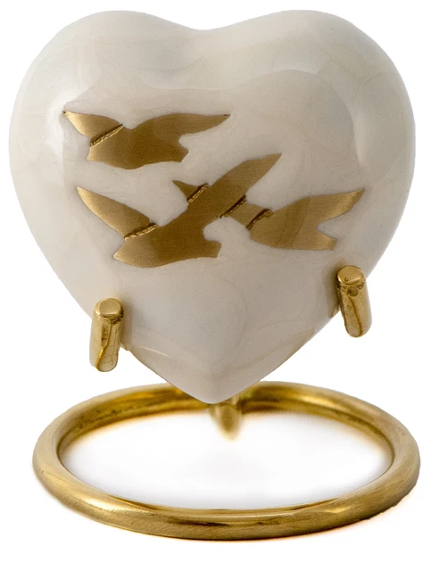Urna cremazione cuore Royal Rapture per ceneri commemorativo mini ricordo 3" uccellino bianco