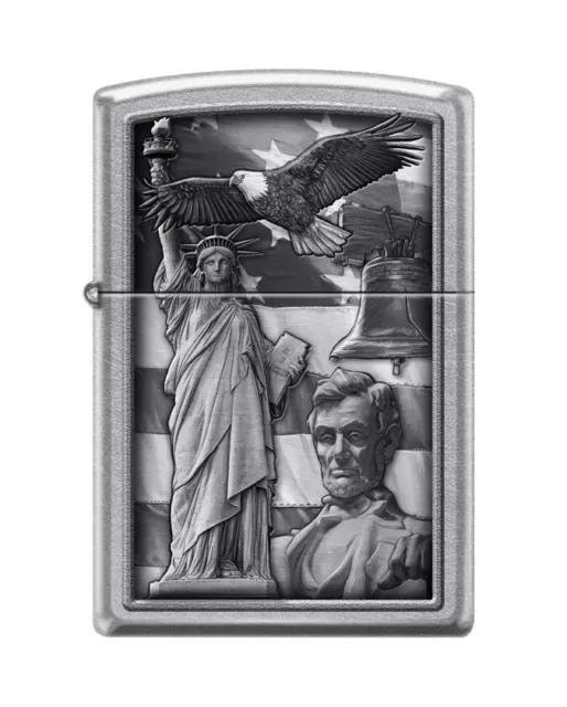 Zippo 4155 USA Flag- Statue of Liberty-American Icons, Street Chrome Lighter