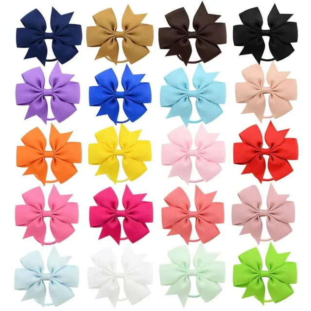 Elastic Grosgrain Ribbon Bow Hairtie Kids Girls Stretchable Solid Color Hair Tie
