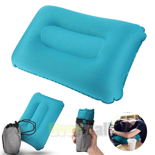 Air Pillow Inflatable Cushion Portable Head Rest Compact Travel Camping w/ Pouch