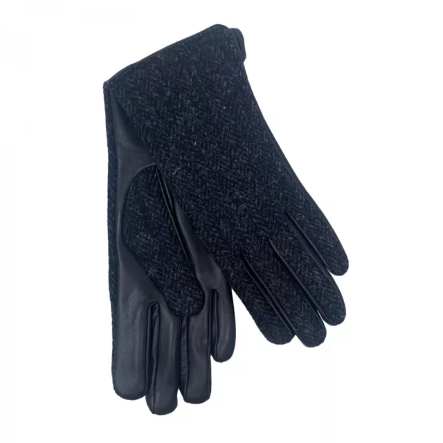 1FresHat guanti donna scozzese, taglia S, black herringbone, pelle lana nero 753
