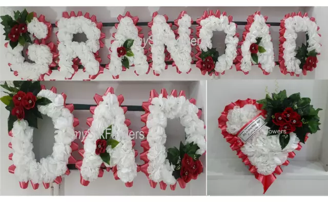 DAD Artificial Silk Funeral Flower Package Name Tribute Wreath HEART GRANDAD DAD