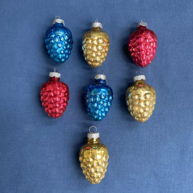 7 Shiny Brite Glass Christmas Ornaments Grape Clusters 2 1/2"