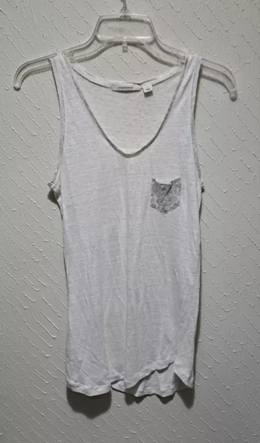 Country Road Women's Sleeveless Singlet Top Size S White With Silver Trim Linen