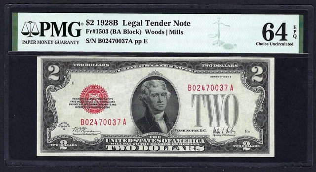 "Key Note" 1928B $2  Fr-1503  ♚♚Red-Seal♚♚  Pmg Ch Unc 64 Epq Rare Note!!!