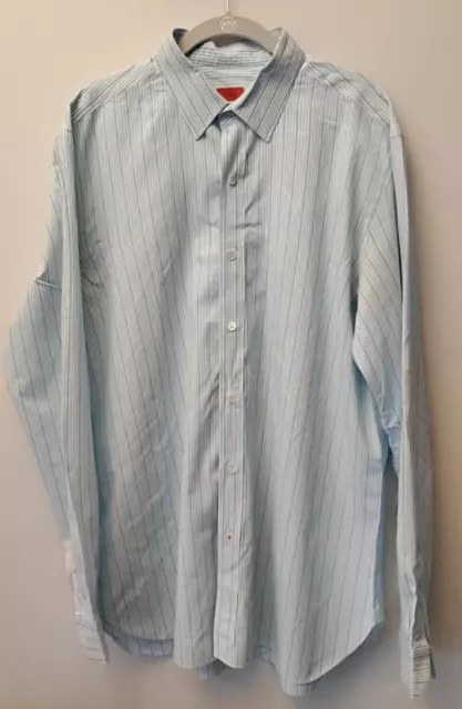 Isaia Napoli Made in Italy White Blue Bengal Stripe Lightweight Dress Shirt 18