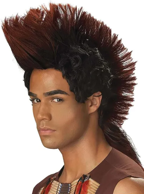 Mens Native American Indian Mohawk Wig Mohican Brave Black Brown Hair Adult