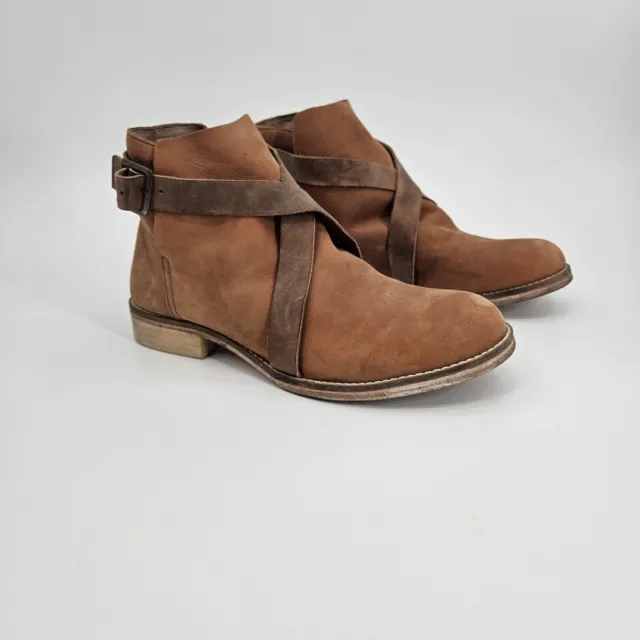 Free People Las Palmas Leather Boots Women's EU Size 40 Brown Ankle Booties US 9