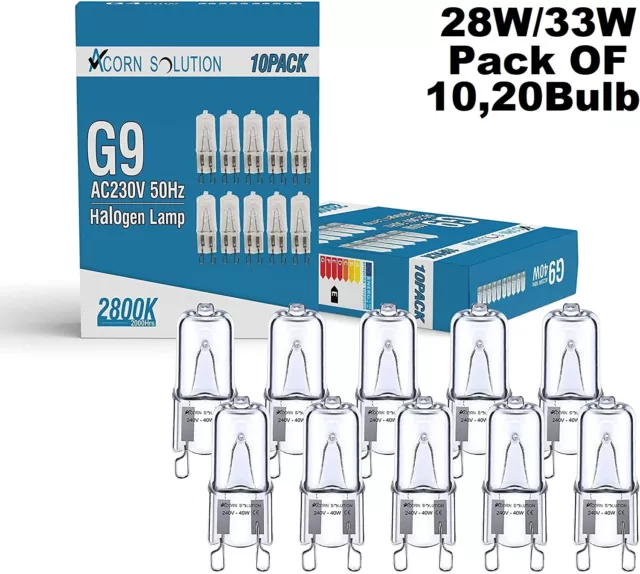 10/20 x G9 Halogen Light bulbs 28w=40w,33w=50w Warm White filament lamp Bulbs