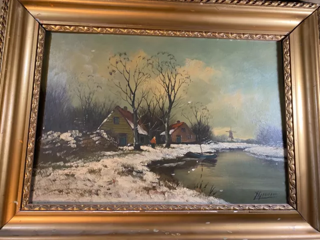 Large  Antique "Rural Landscape With Home Scene" Oil Painting -Signed And Framed