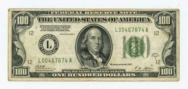 FR#2151L $100 1928A Federal Reserve Note San Francisco