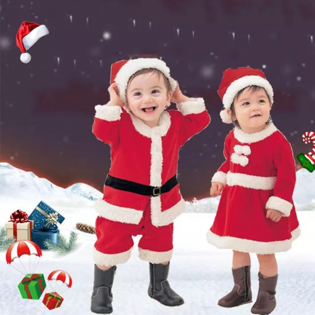 Christmas Kids Santa Claus Costume Toddler Baby Red Xmas Clothes Party Dress Set