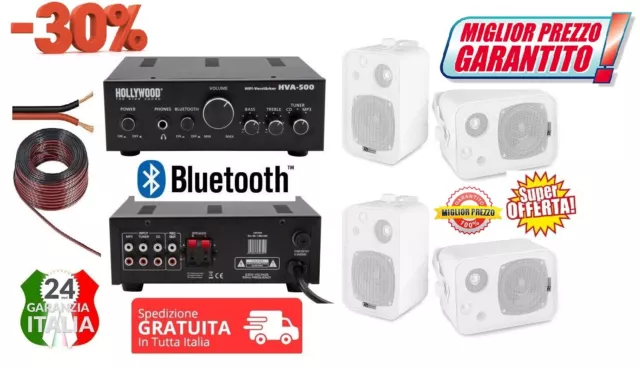 Kit Audio Filodiffusione Con 2 O 4 Altoparlanti Bianchi O Neri + Cavo