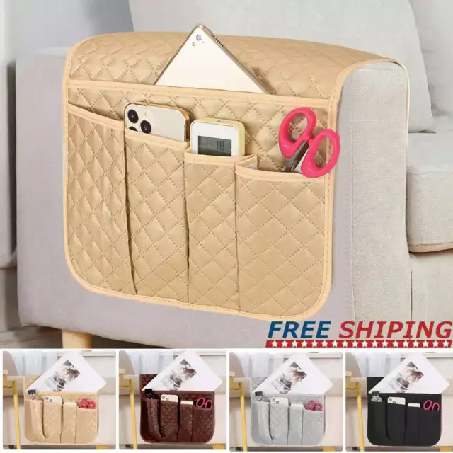 PU Leather TV Remote Control Organizer Holder Bag for Sofa Recliner Chair Arm