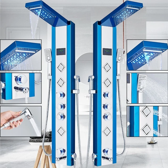 Pannello colonna doccia idromassaggio LED acciaio inox miscelatore set doccetta