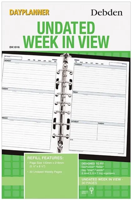 Debden: Desk Dayplanner Refill - Undated Week to View