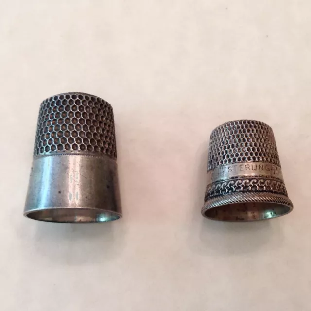 Lot of 2  Antique / Vintage Sterling Silver Thimbles
