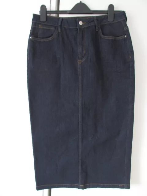 Marks & Spencer DARK BLUE STRETCHY DENIM PENCIL MIDI SKIRT  Fit 14  12 BNWT