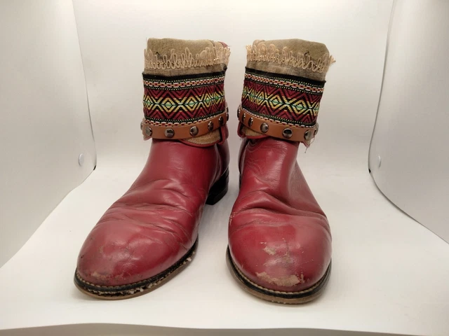 JUSTIN Red Folded SW Belt Brads Calf Bootie Round Toe Cowgirl Boots Sz 8 Rare