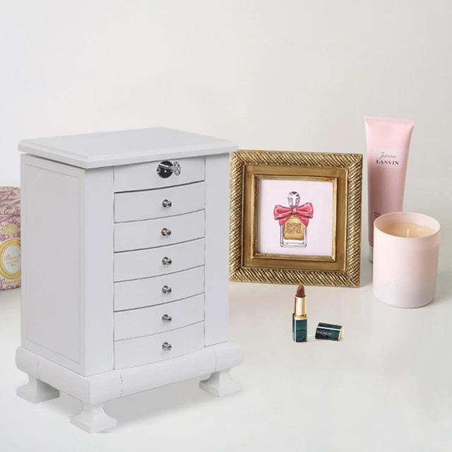 andcrafted Wooden Jewelry Box Organizer Wood 7 Layers Case with 6 Drawers-White