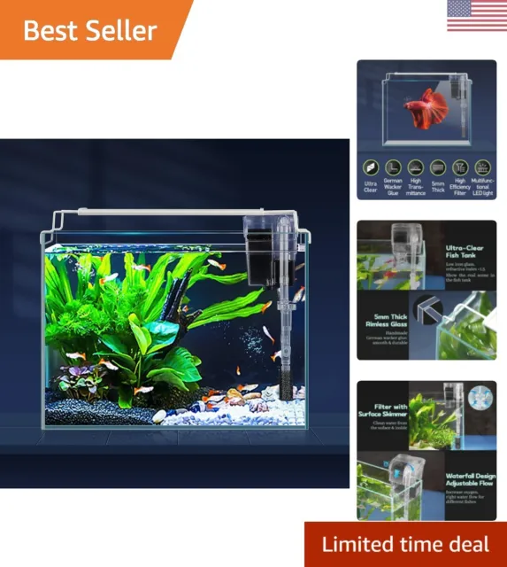 3 Gallon Rimless Glass Aquarium Starter Kit - Ultra Clear Low Iron Fish Tank Set