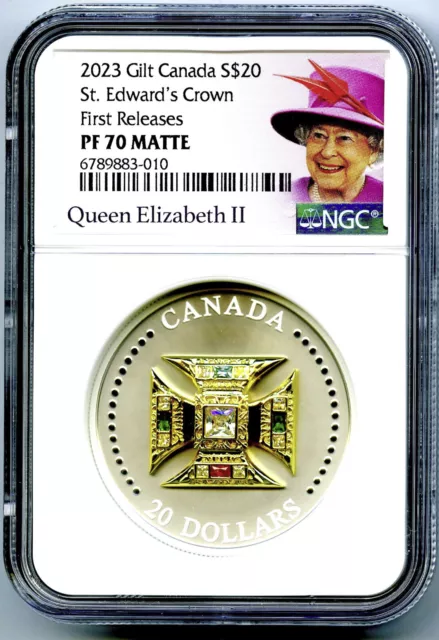 2023 $20 Canada 1Oz Silver Gilt Proof Ngc Pf70 St. Edwards Crown Queen Elizabeth