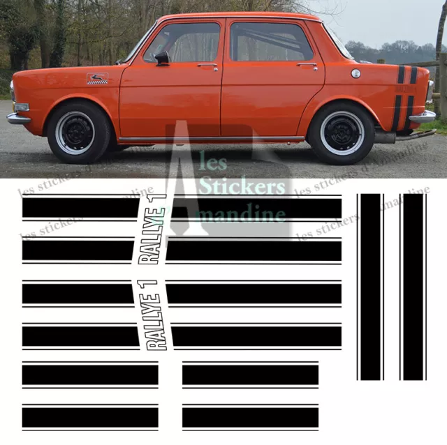 Set De Bandes Noir Mat Pour Simca Rallye 1 Autocollant Sticker Auto Bd578-1