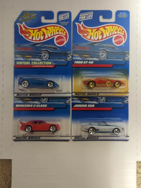 Hot Wheels 2000 mainline lot of 4, Lamborghini, Mercedes, Jaguar, Ford GT40