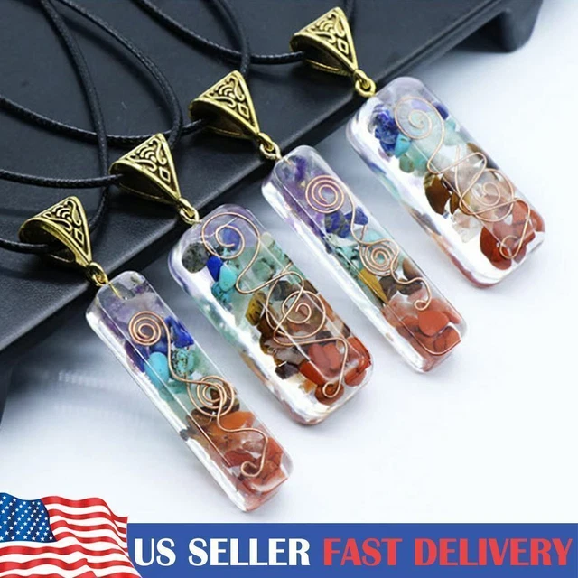 Natural Gemstone Necklace Chakra Stone Pendant Energy Healing Crystal 7 Chakra