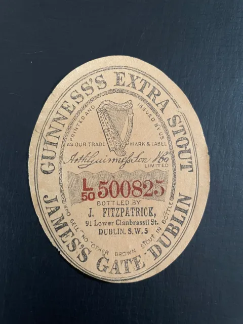 Guinness Bottle Label , Clanbrassil St , Dublin , Ireland, Brewery, Vintage.