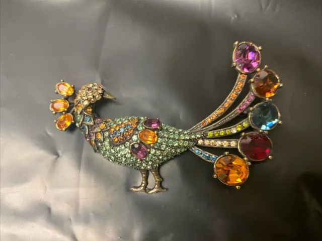 Heidi Daus Pretty Pave Peacock Brooch Pin. Multicolored. 3.5” Long. **READ Heidi Daus Pretty Pave Peacock Brooch Pin. Multicolored. 3.5” Long. **READ