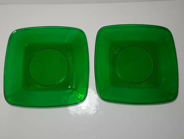 Anchor Hocking Forest Green Charm Plates 8.25" Square Vintage Set Of 2 2