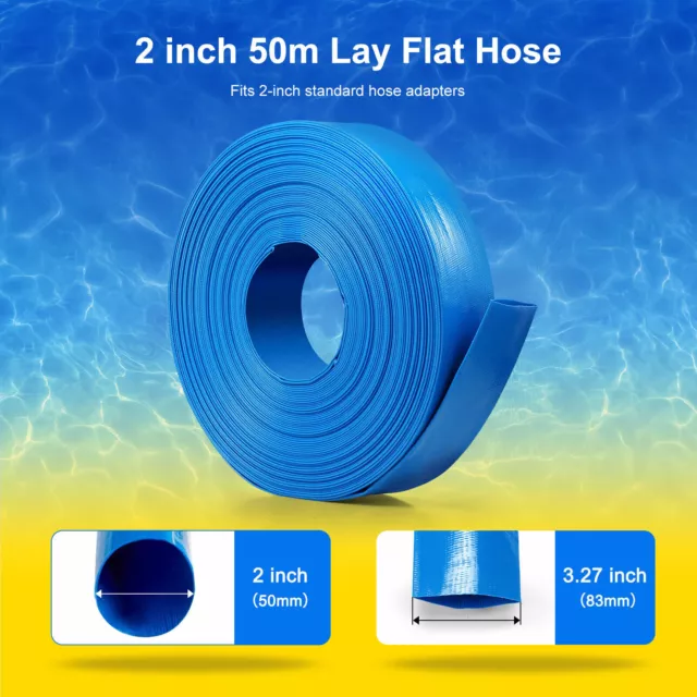 2 Inch 50mm PVC Layflat Hose Water Pump Transfer Lay Flat Outlet 15/25/30/50m 3