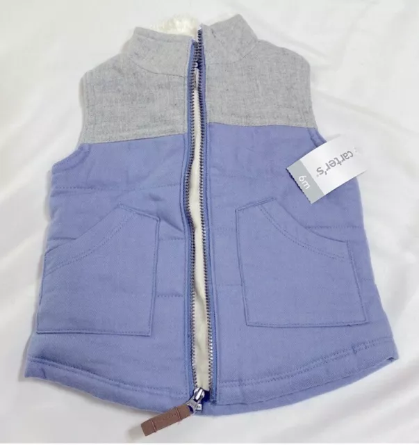 NEW Carters Gray Blue Colorblock Puffer Vest 6 Months
