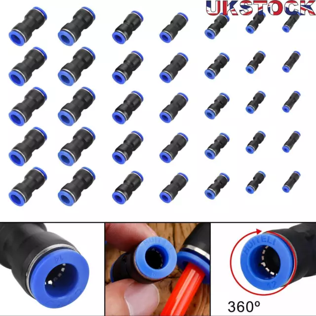 35Pcs Straight Pneumatic Connectors Quick Release Air Line Fitting Push Tubes UK