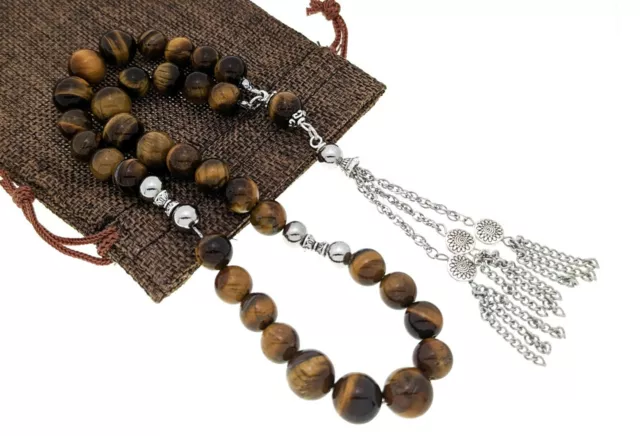 Tasbih Worry Beads Komboloi Tiger Eye 10mm Stainless Steel fittings