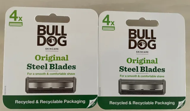 Recargas de hoja de acero Bulldog Skincare - 2 x paquete de 4 cuchillas de afeitar (8 en total)