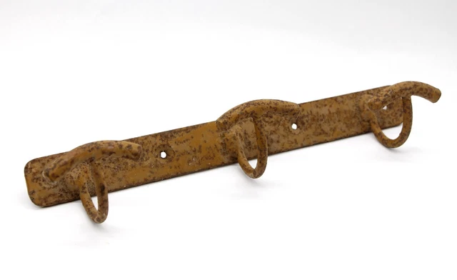 European Distressed Wrought Iron Triple Hook Rack